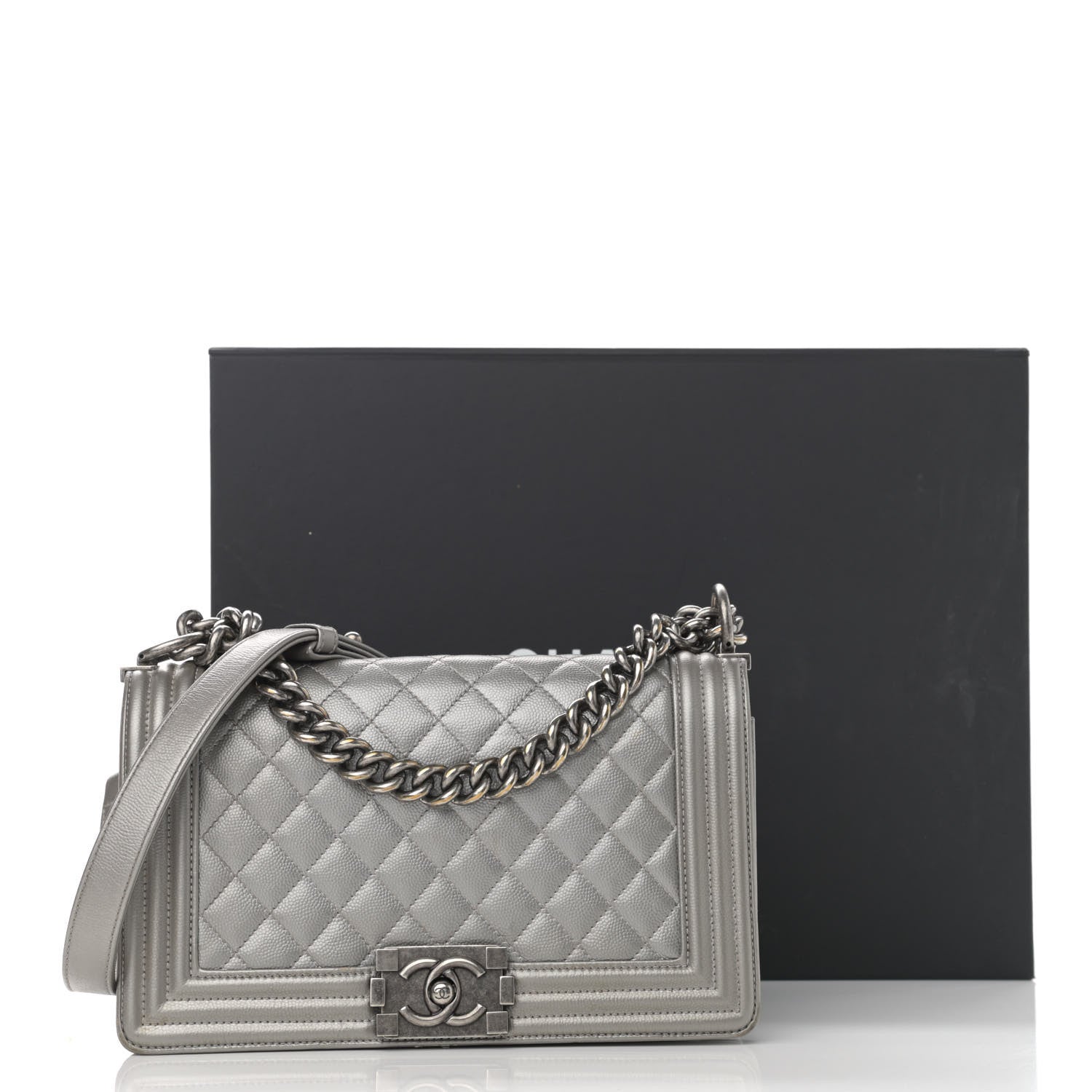 Chanel Metallic Caviar Quilted Medium Boy Flap Silver 16 of 16
