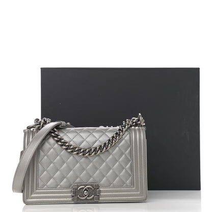Chanel Metallic Caviar Quilted Medium Boy Flap Silver 16 of 16
