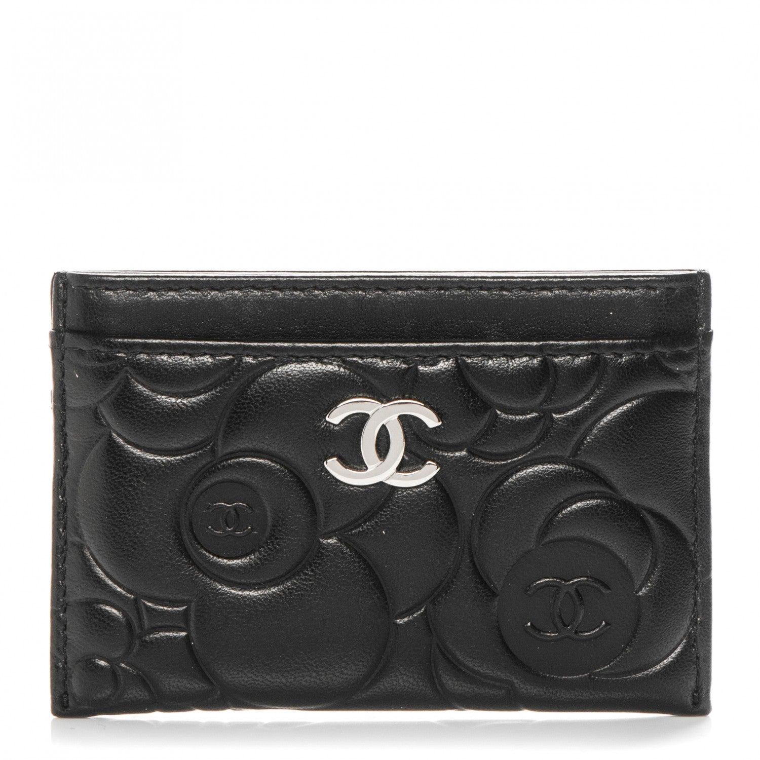 Chanel Lambskin Camellia Embossed Card Holder Black 1 of 8