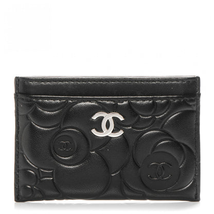 Chanel Lambskin Camellia Embossed Card Holder Black 1 of 8