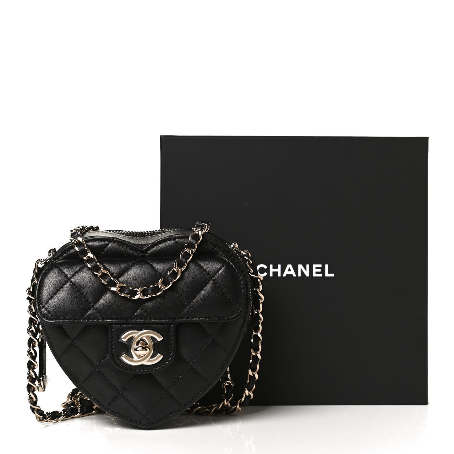 Lambskin Quilted CC In Love Heart Clutch With Chain Black