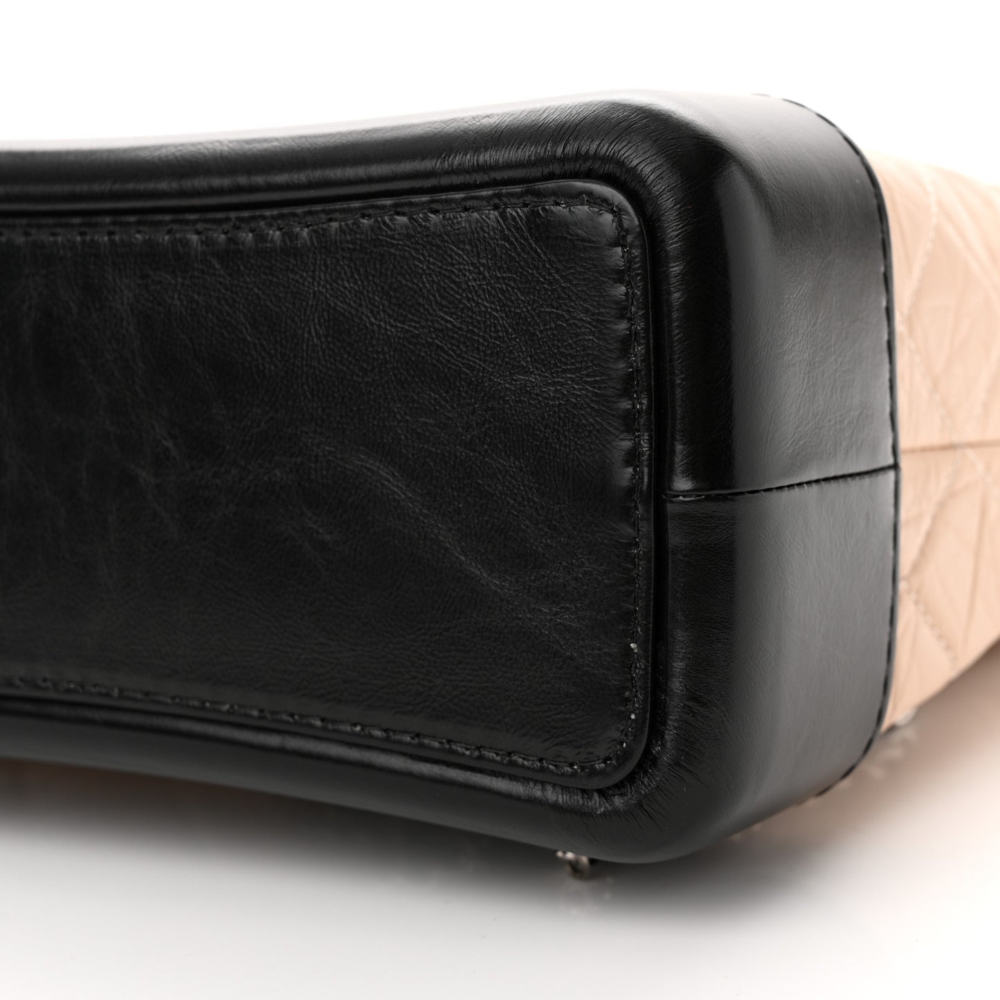 Aged Calfskin Quilted Gabrielle Backpack Beige Black