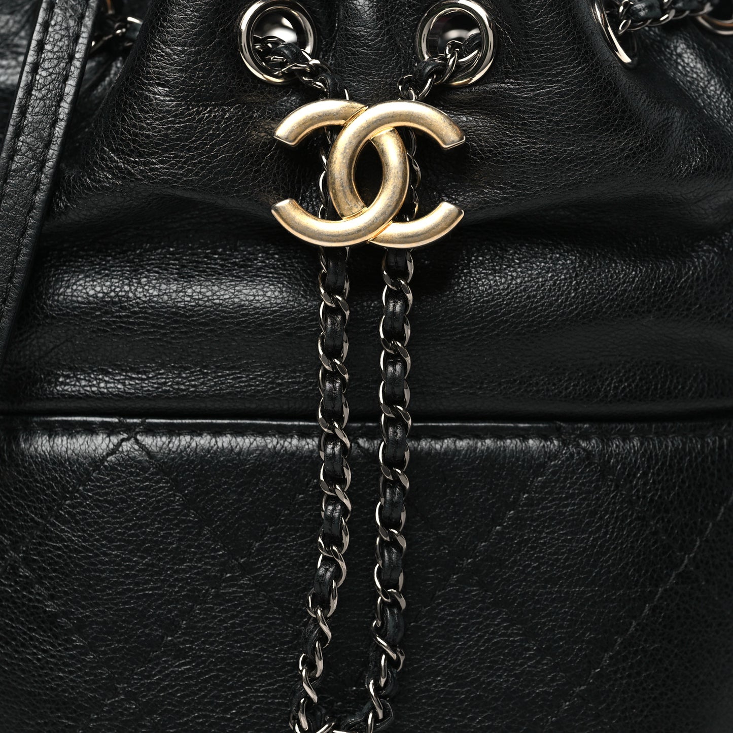 Calfskin Quilted Small Gabrielle Bucket Black