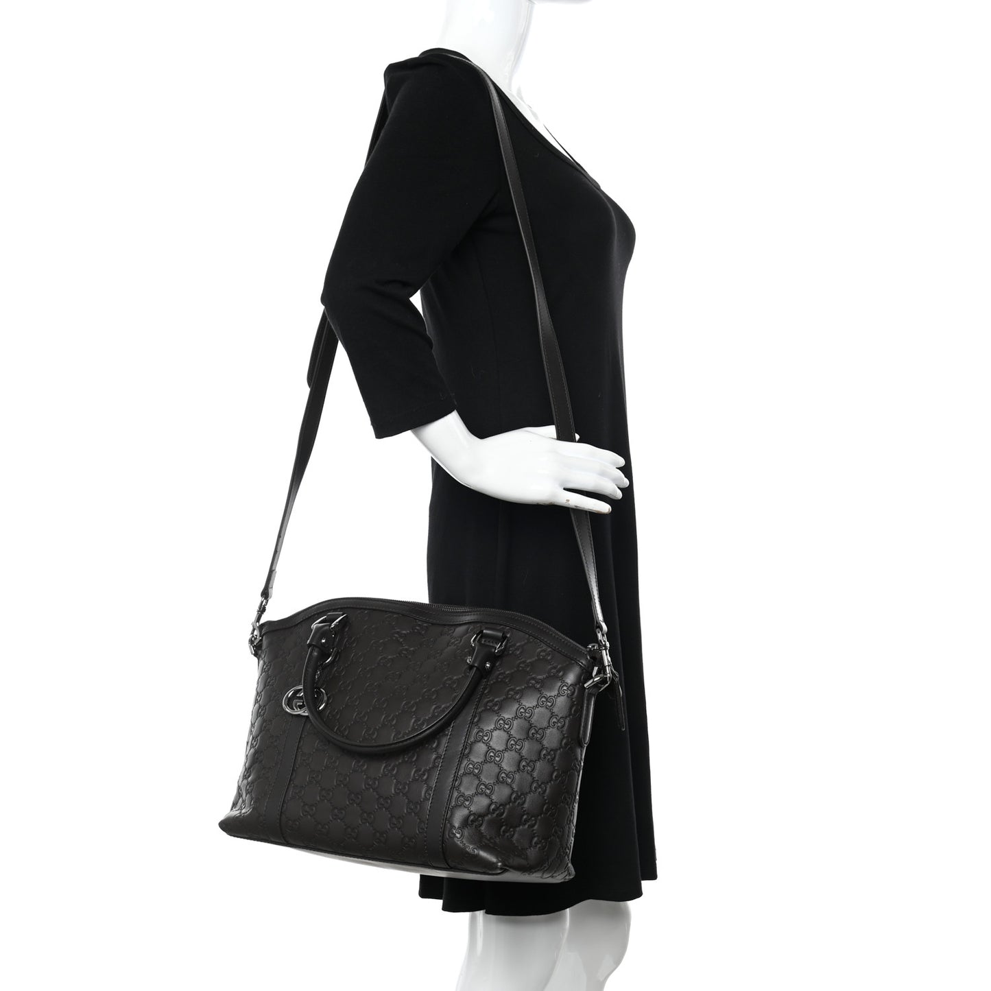 Guccissima Medium GG Charm Dome Satchel Dark Brown