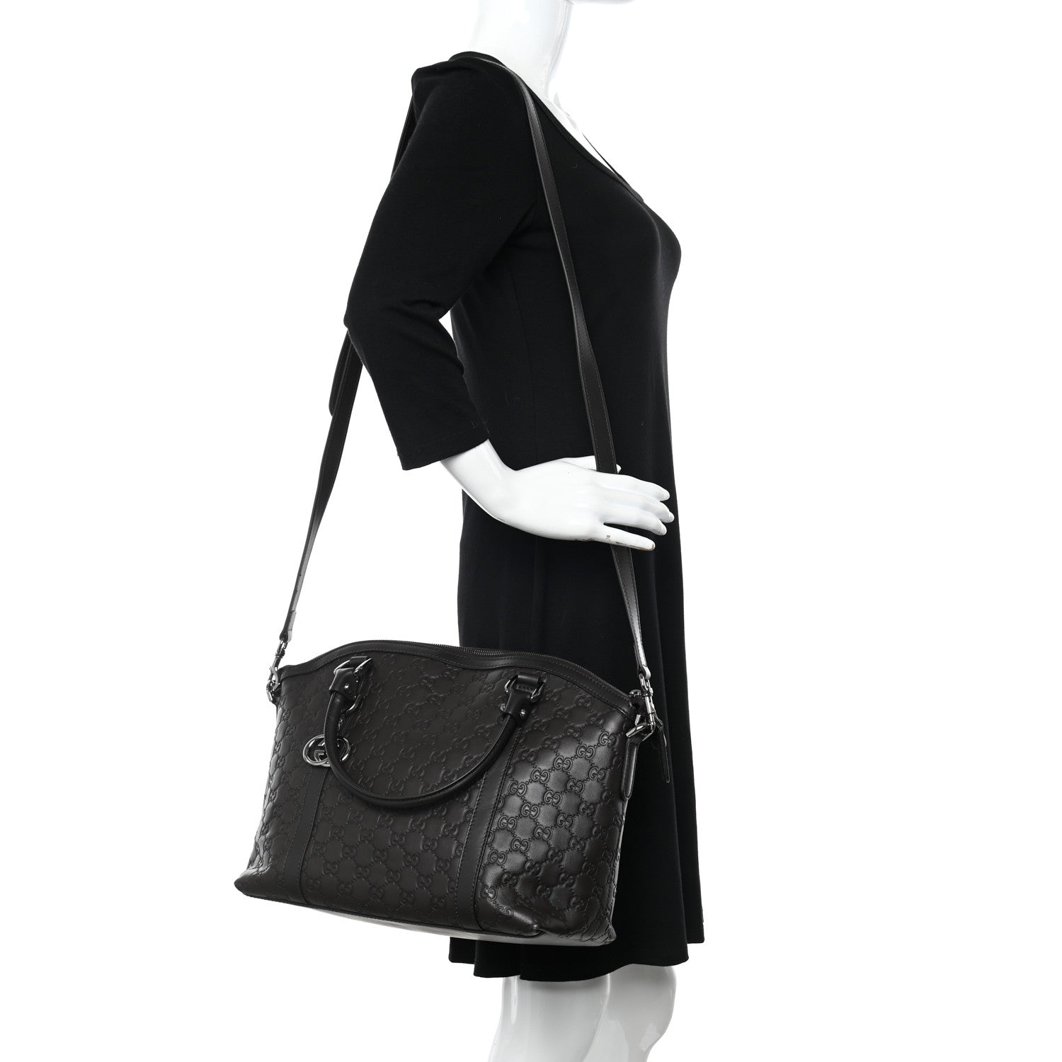 Gucci Guccissima Medium GG Charm Dome Satchel Dark Brown 2 of 10