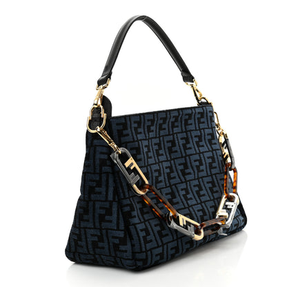 Fendi Chenille Vitello Seta Plexiglass FF Fendi O'Lock Zipper Blue Black 2 of 9