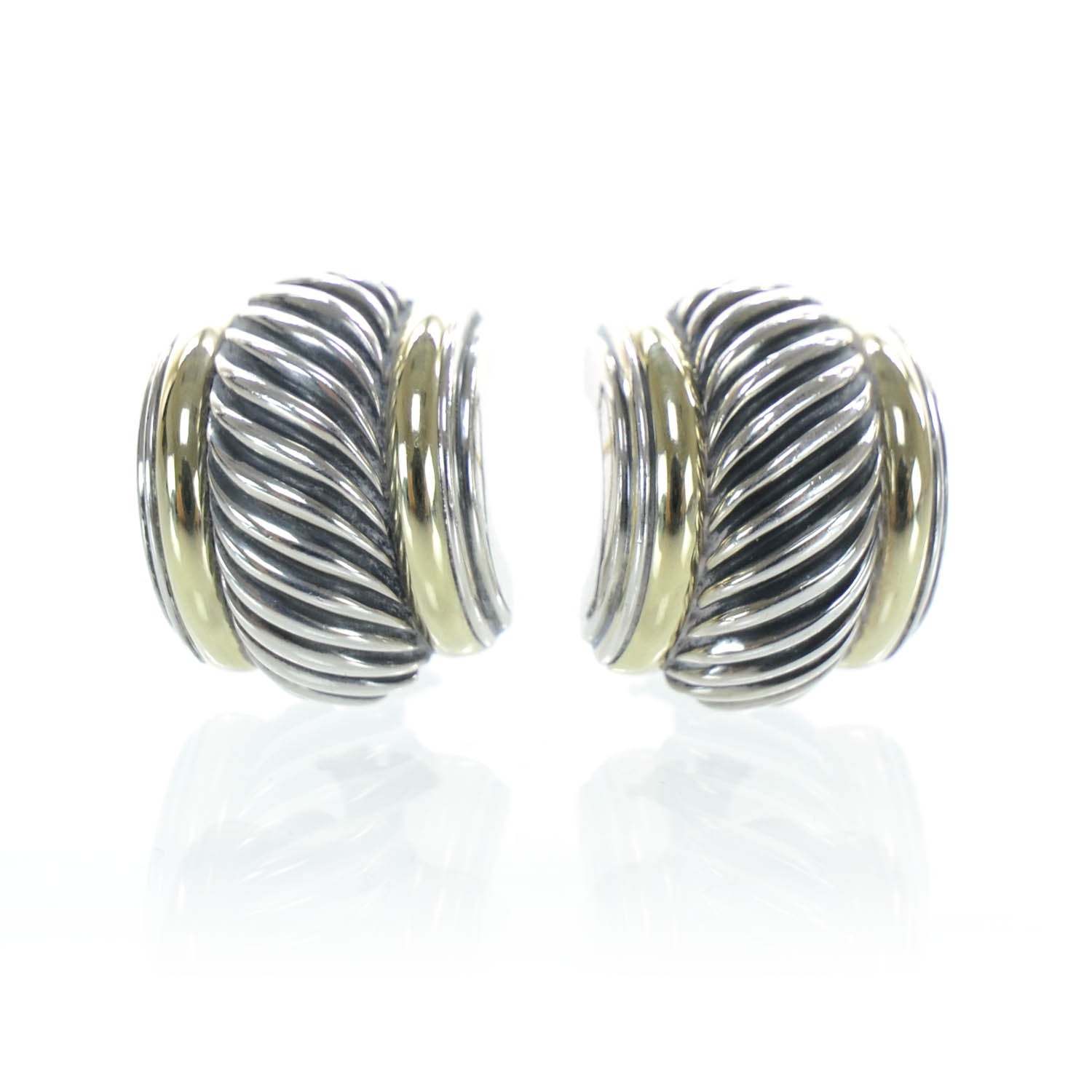David Yurman 14k White Gold and Sterling Silver Huggie Hoop Earrings 1 of 5