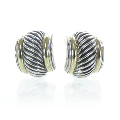 David Yurman 14k White Gold and Sterling Silver Huggie Hoop Earrings 1 of 5