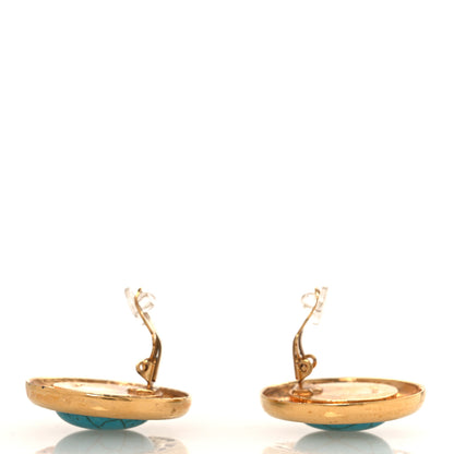 Chanel Metal Round Cambon Resin Clip On Earrings Gold Turquoise 6 of 8