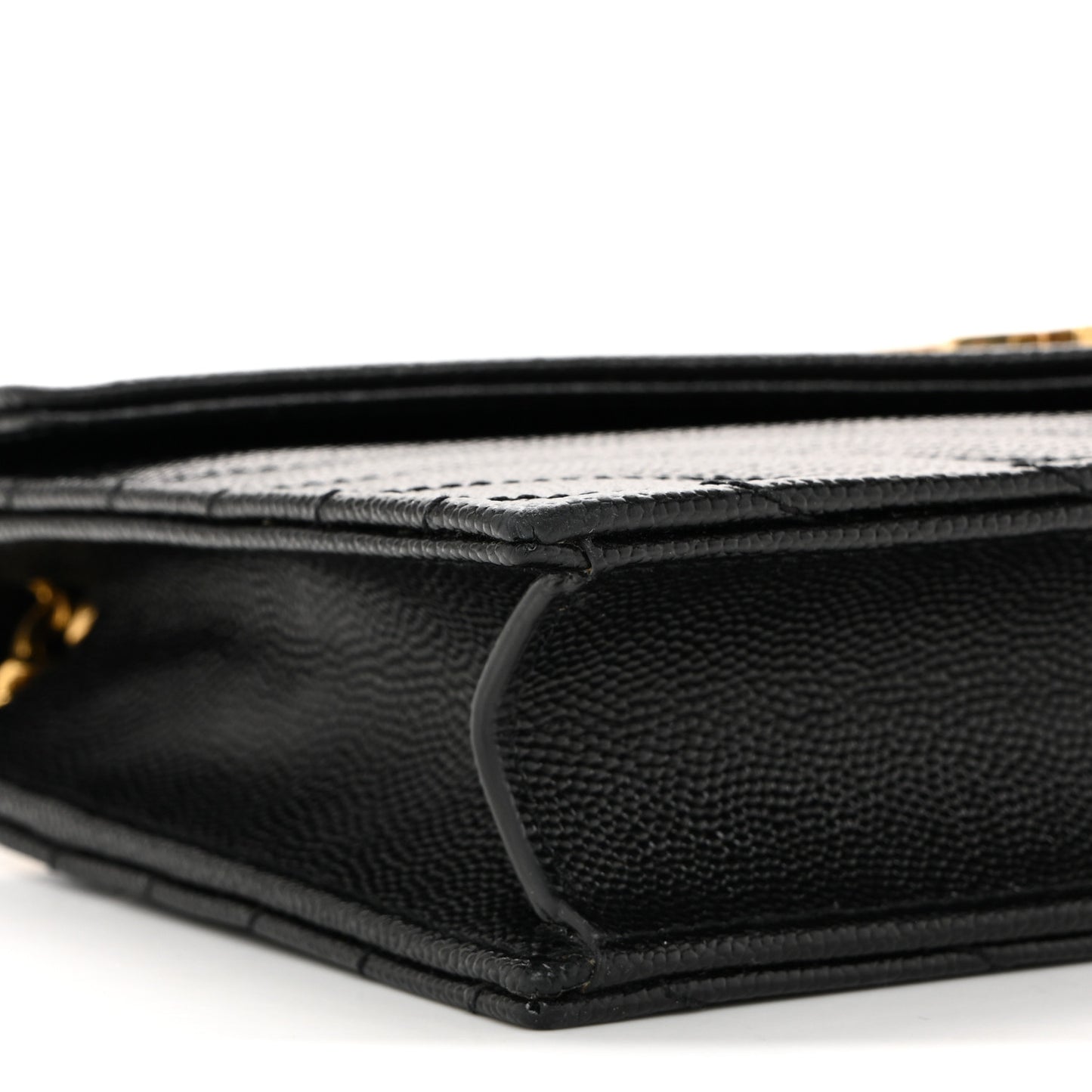 Grain De Poudre Matelasse Chevron Monogram Envelope Chain Wallet Black
