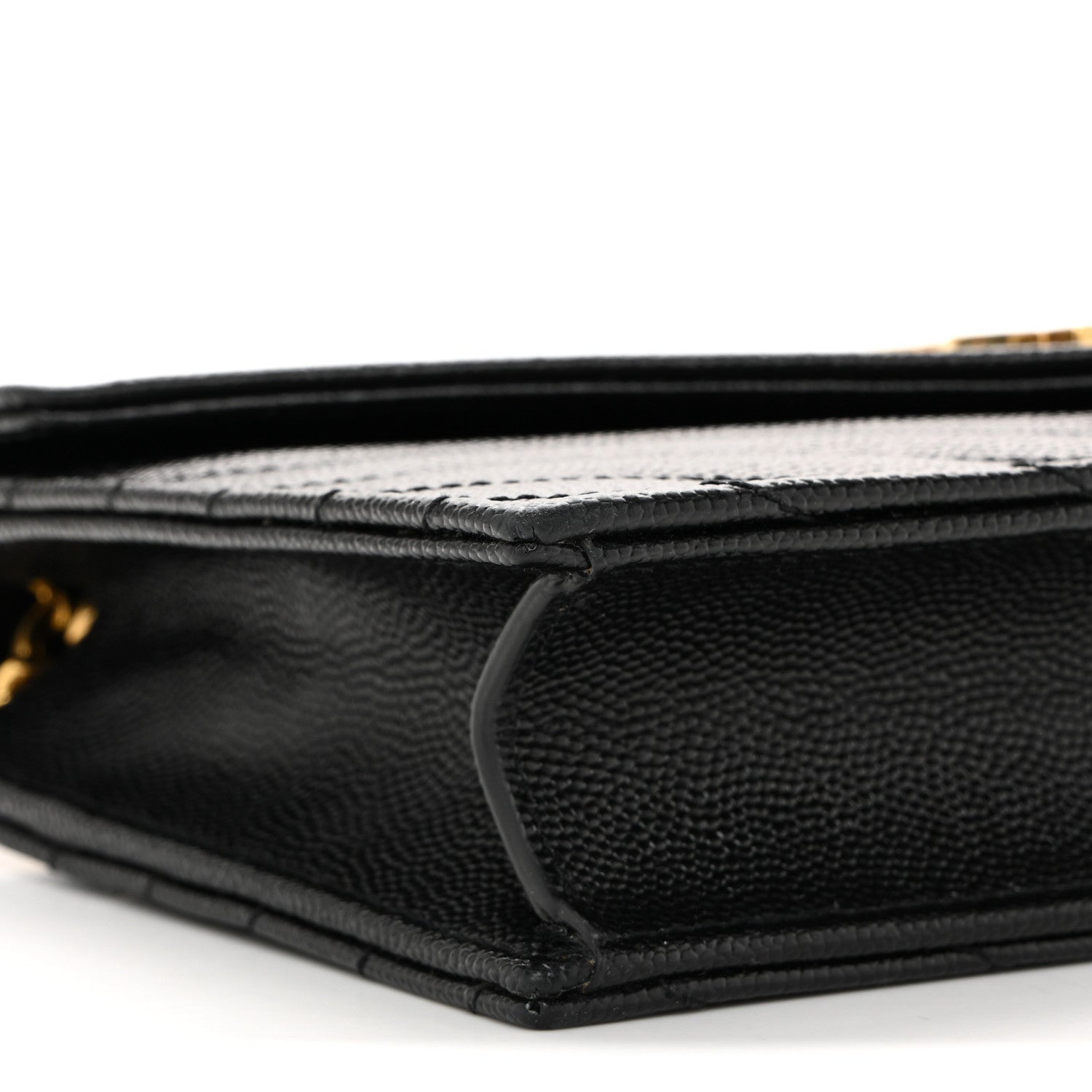Saint Laurent Grain De Poudre Matelasse Chevron Monogram Envelope Chain Wallet Black 9 of 14