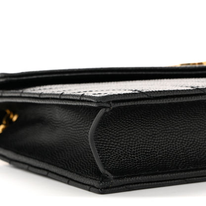 Saint Laurent Grain De Poudre Matelasse Chevron Monogram Envelope Chain Wallet Black 9 of 14