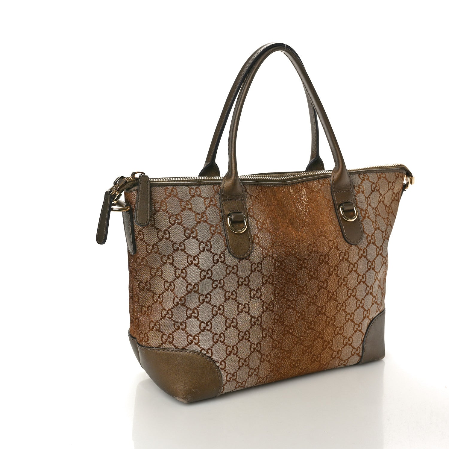 Gucci Monogram Lurex Heart Bit Charm Top Handle Tote Bronze 2 of 15