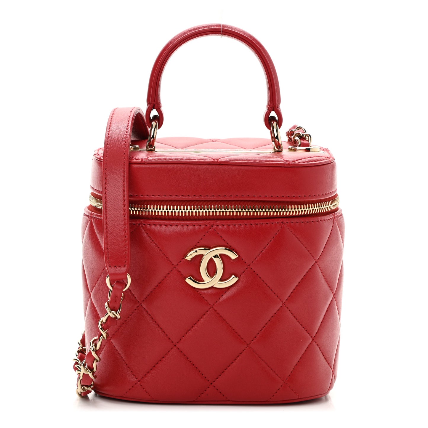 Lambskin Quilted Trendy Vanity Case Red