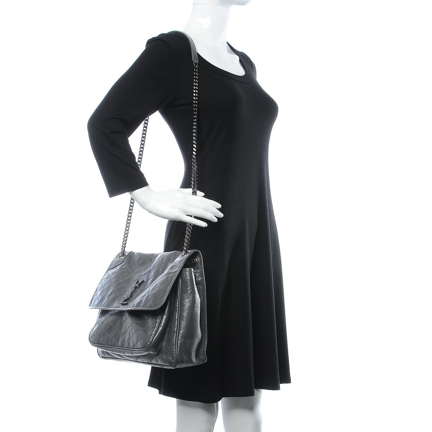 Crinkled Calfskin Matelasse Monogram Large Niki Chain Satchel Storm