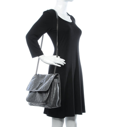 Saint Laurent Crinkled Calfskin Matelasse Monogram Large Niki Chain Satchel Storm 3 of 9