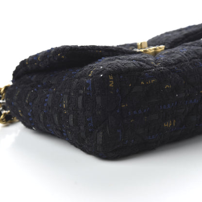 Chanel Tweed Quilted Medium 19 Flap Black Navy Gold 6 of 11