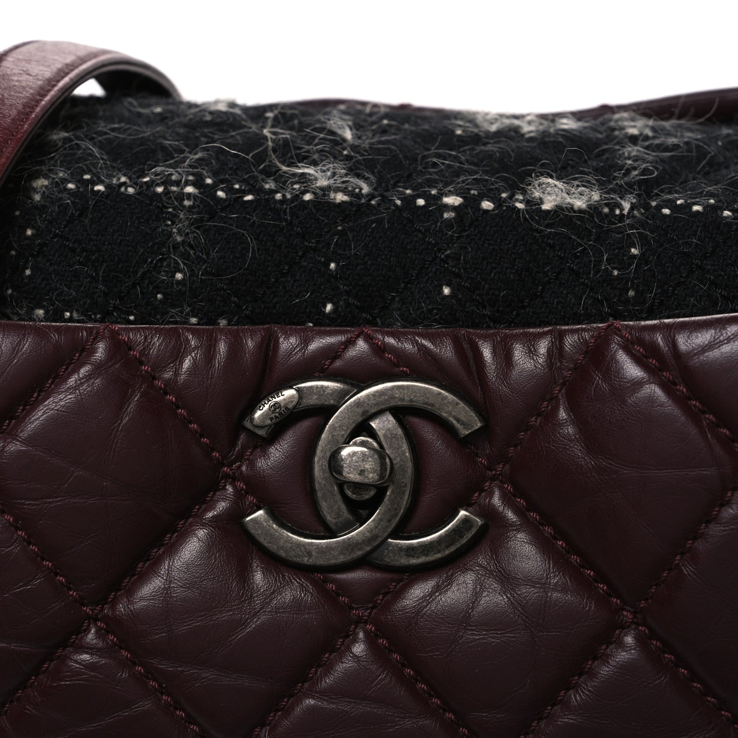 Aged Calfskin Quilted Tweed Portobello Tote Burgundy