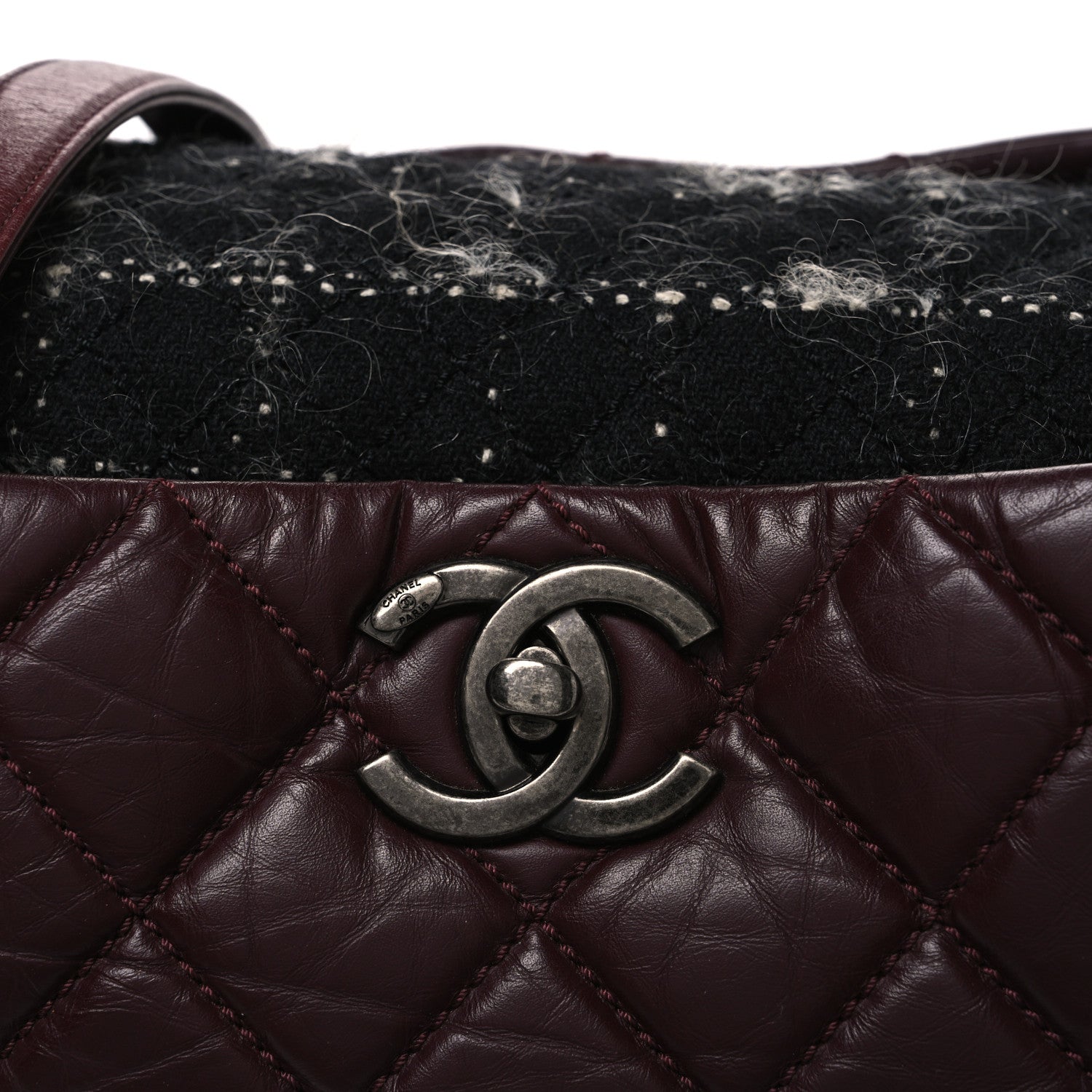 Chanel Aged Calfskin Quilted Tweed Portobello Tote Burgundy 8 of 10