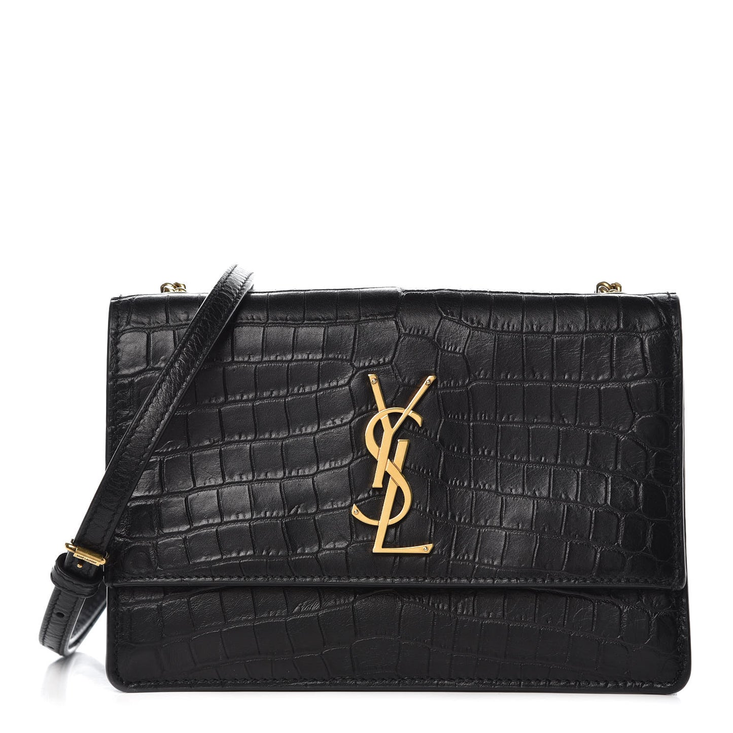 Calfskin Crocodile Embossed Small Monogram Sunset Black