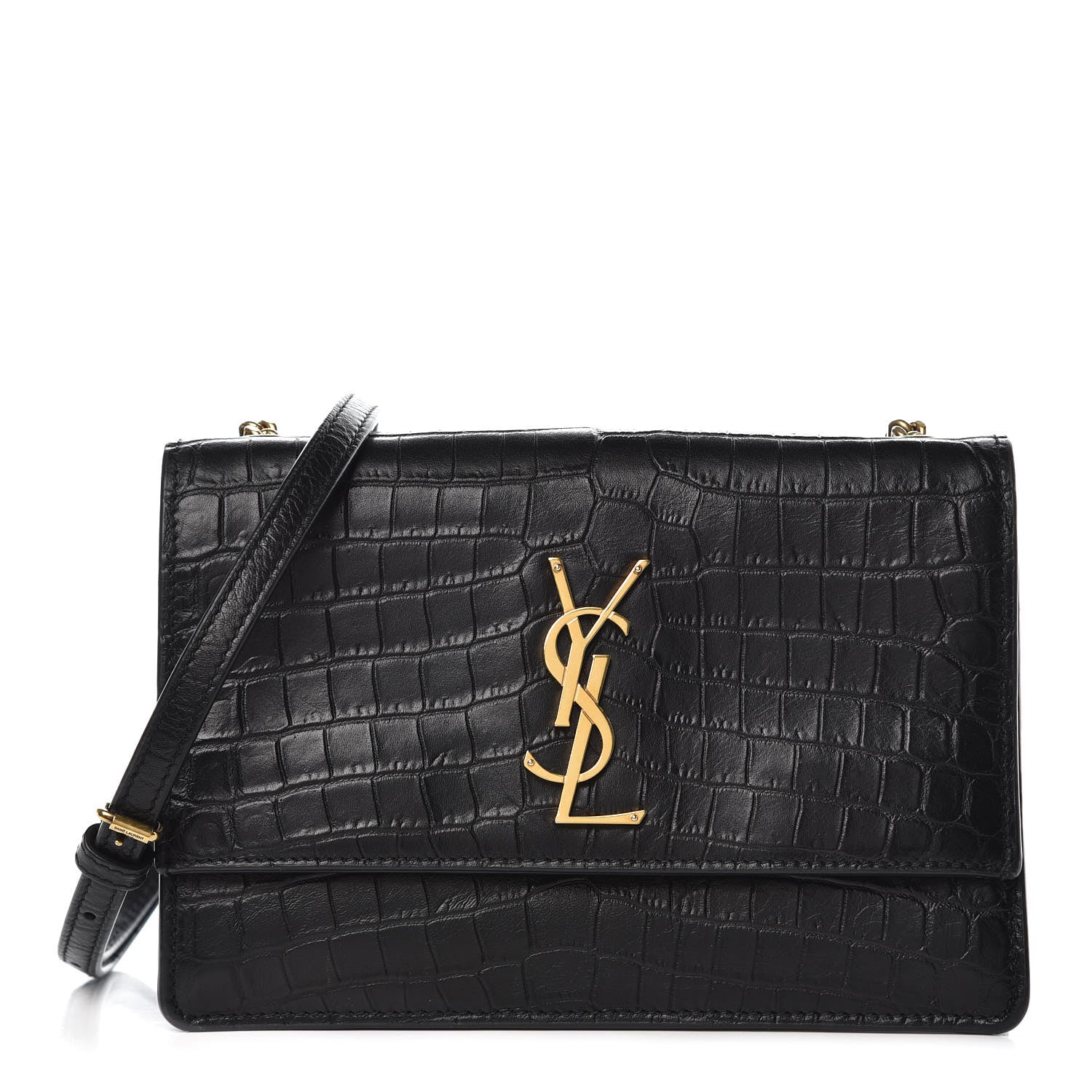 Saint Laurent Calfskin Crocodile Embossed Small Monogram Sunset Black 1 of 11