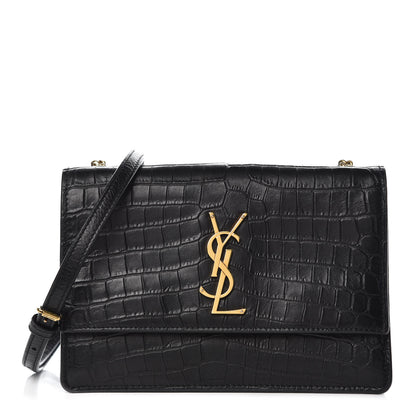 Saint Laurent Calfskin Crocodile Embossed Small Monogram Sunset Black 1 of 11