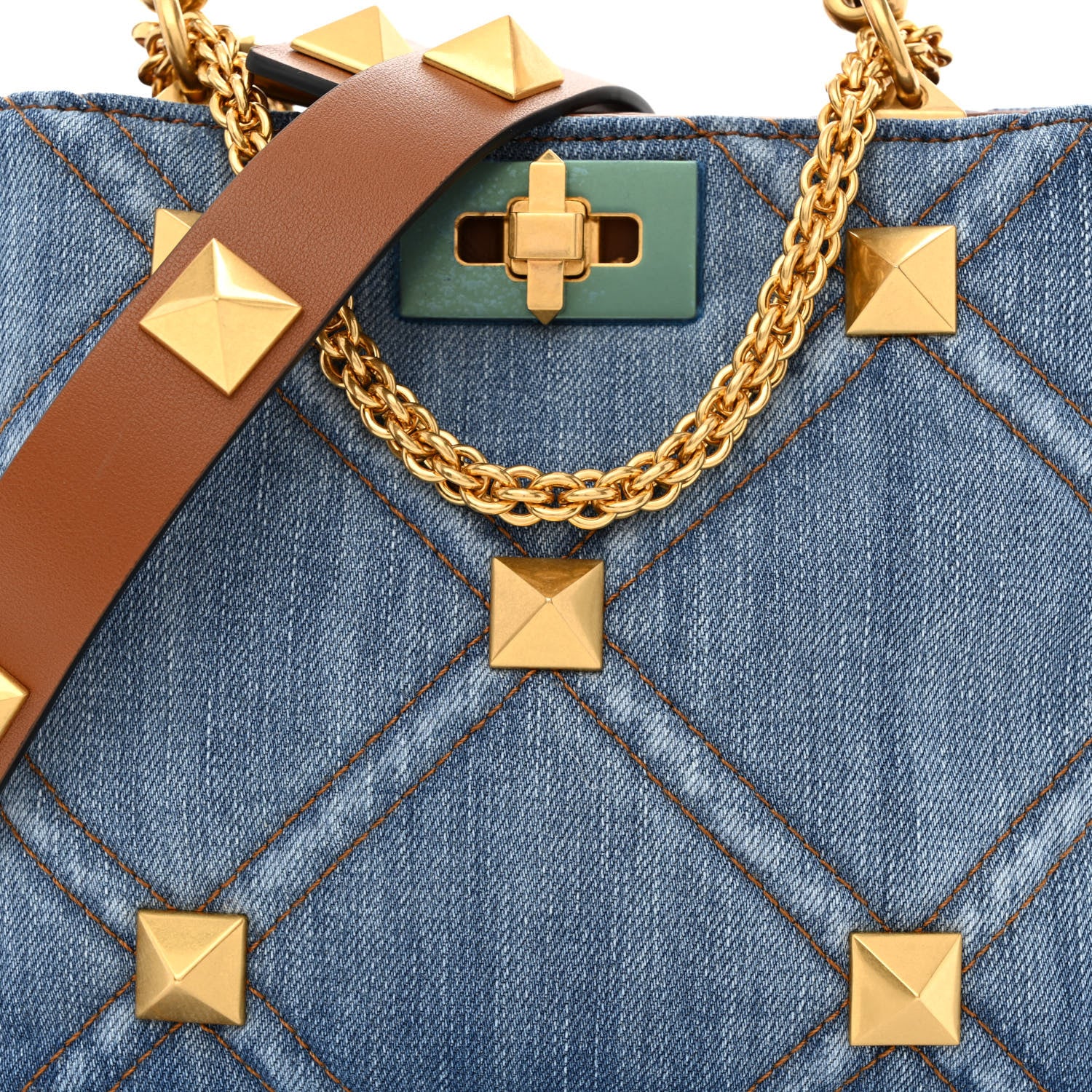 Valentino Garavani Denim Small Roman Stud The Handle Bag Light Denim Selleria 8 of 10
