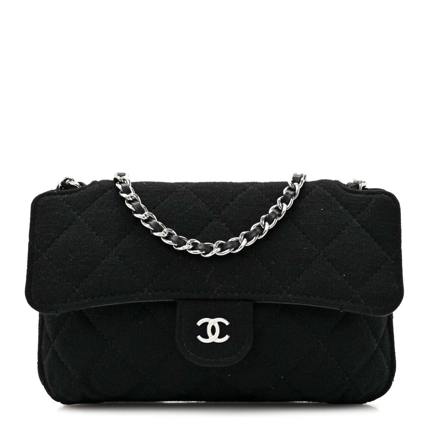 Chanel Jersey Fabric Quilted Foldable Tote With Chain Black Multicolor 1 of 18