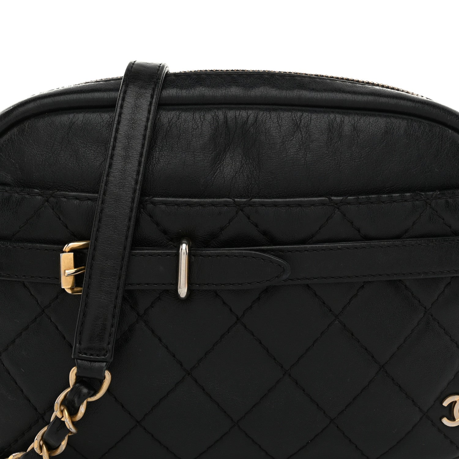 Chanel Lambskin Quilted Medium Buckle Camera Case Bag Black 8 of 10