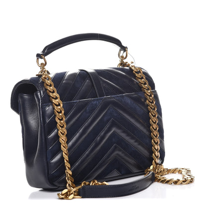 Saint Laurent Calfskin Suede Matelasse Chevron Monogram Medium College Bag Marine 3 of 7