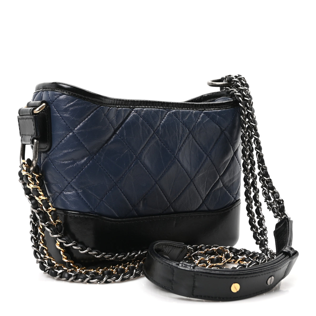 Chanel Aged Calfskin Quilted Small Gabrielle Hobo Navy Black 3 of 10