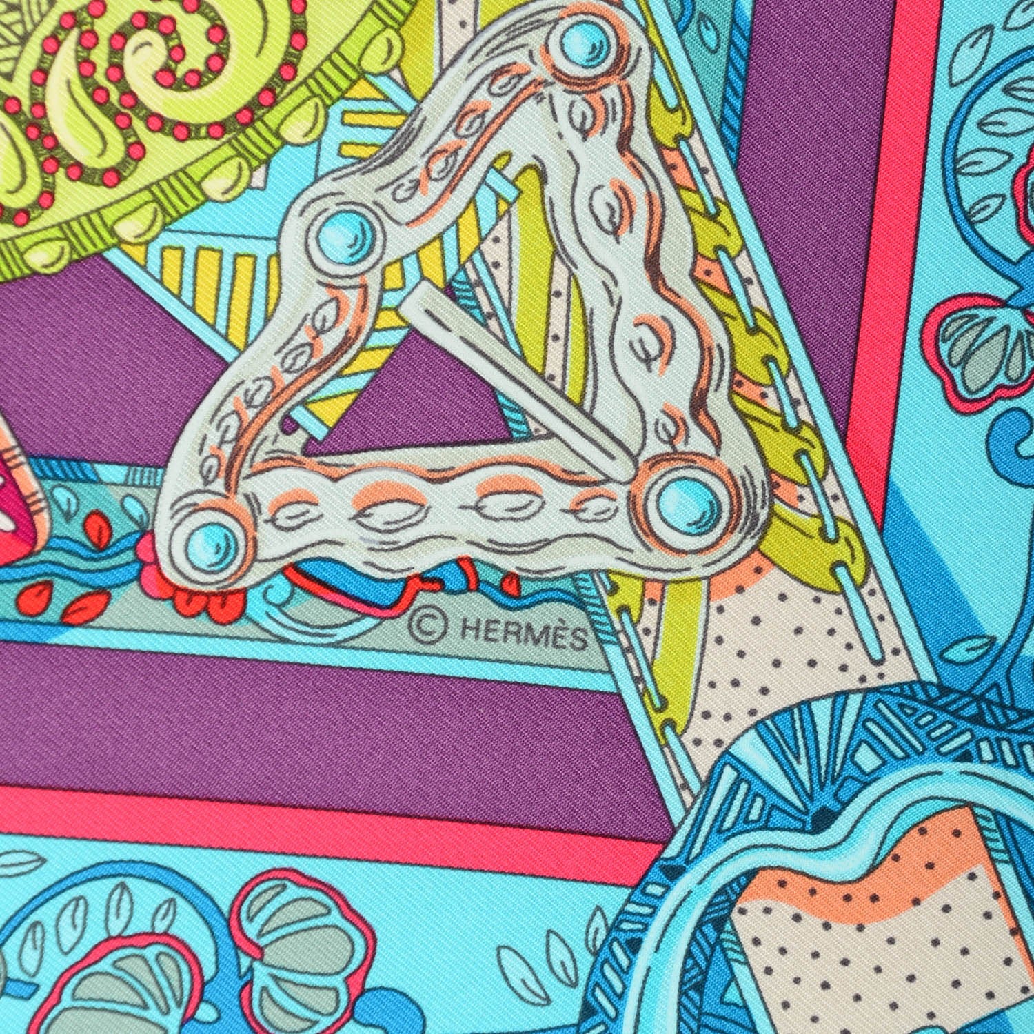 Hermes Silk Le Songe De La Licorne Scarf 90 Bleu Klein Parme Turquoise 5 of 6