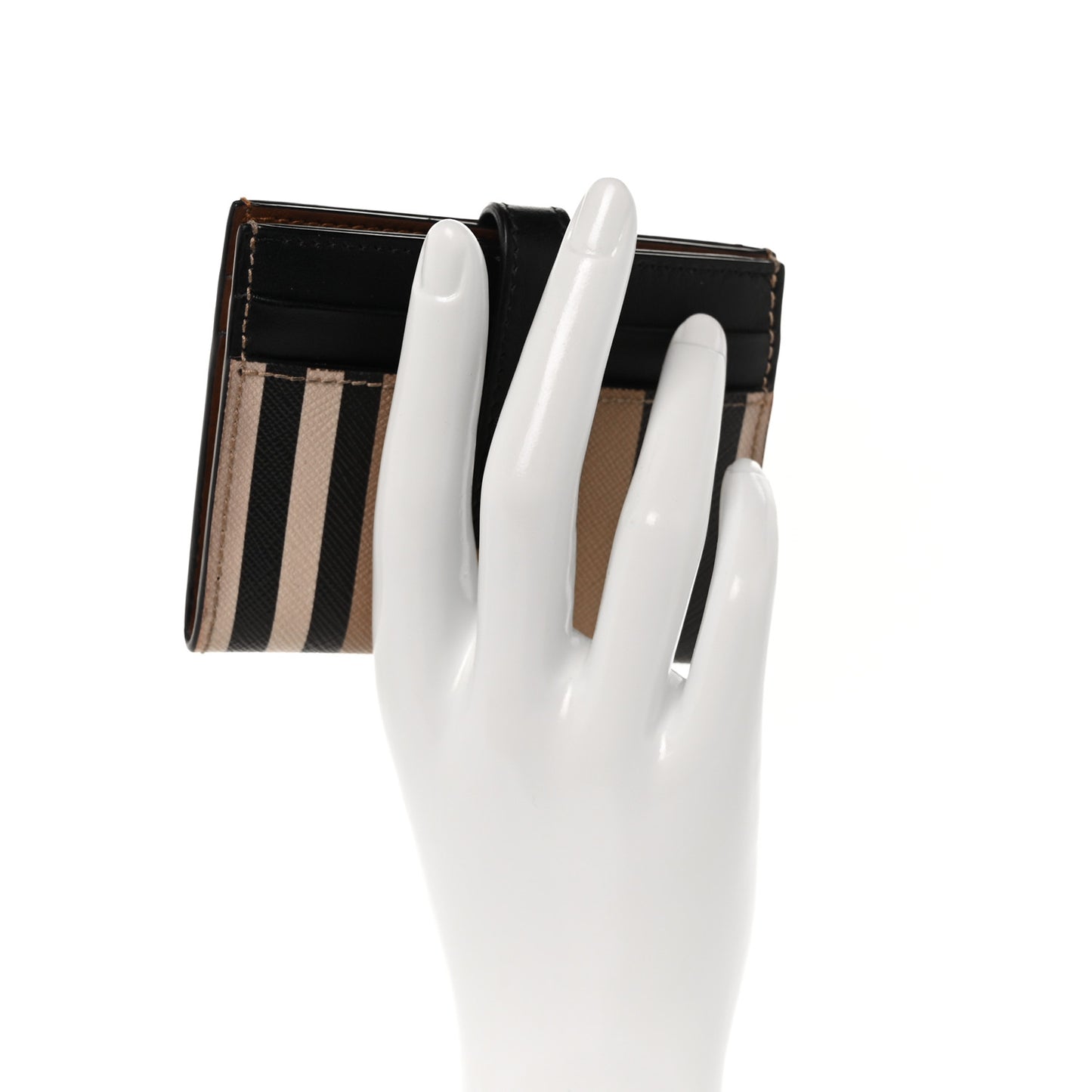E-Canvas Calfskin Icon Stripe Folding Card Case Archive Black