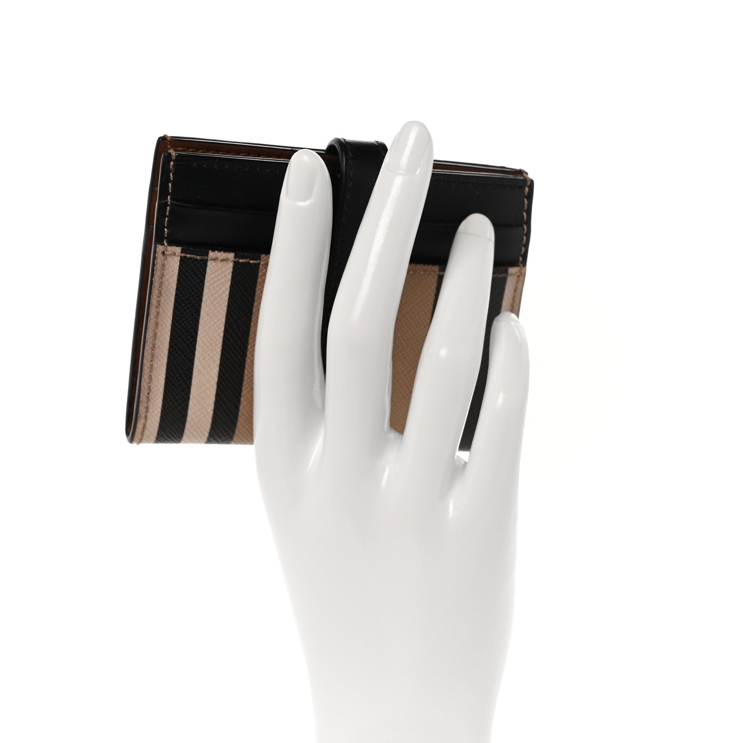 Burberry E-Canvas Calfskin Icon Stripe Folding Card Case Archive Black 2 of 8
