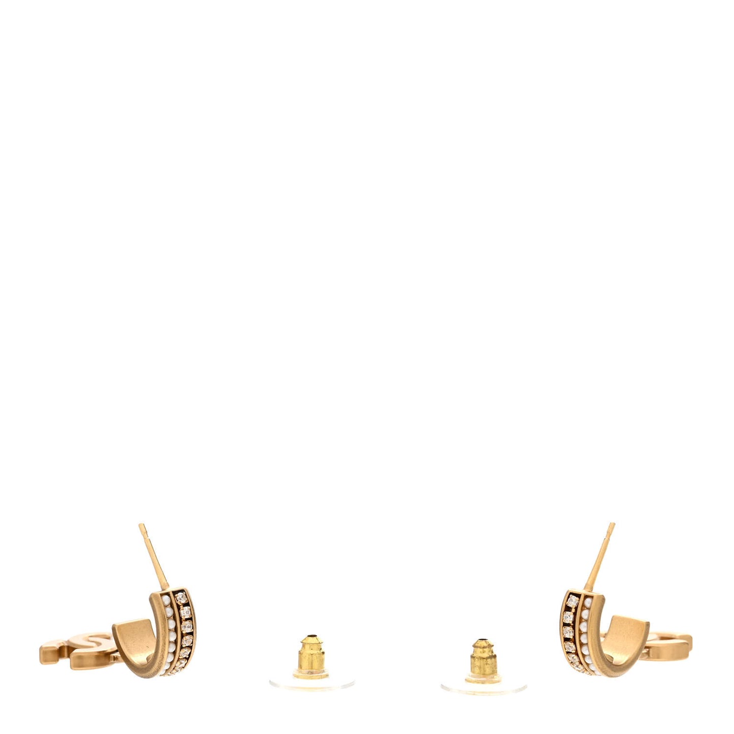 Crystal Pearl CC Hoop Drop Earrings Gold