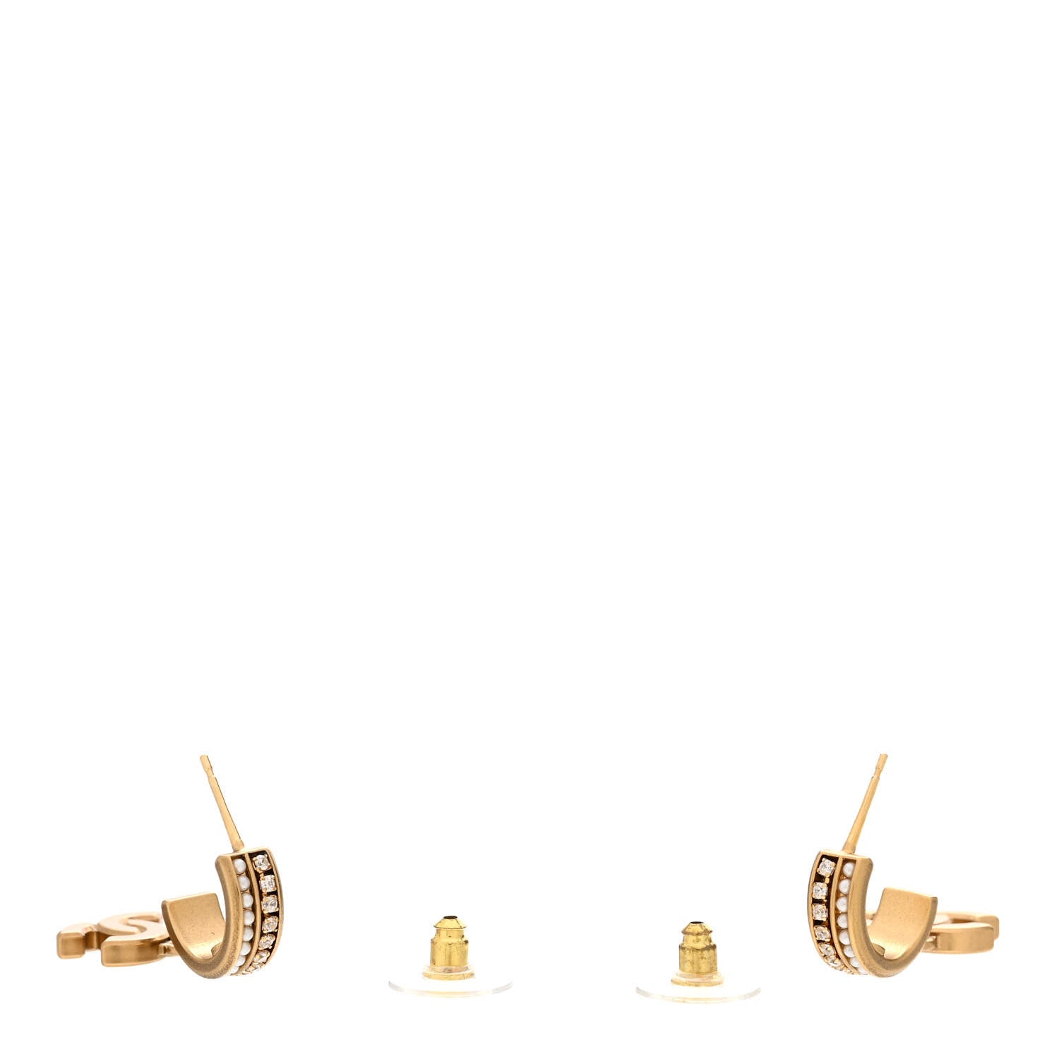 Chanel Crystal Pearl CC Hoop Drop Earrings Gold 3 of 4