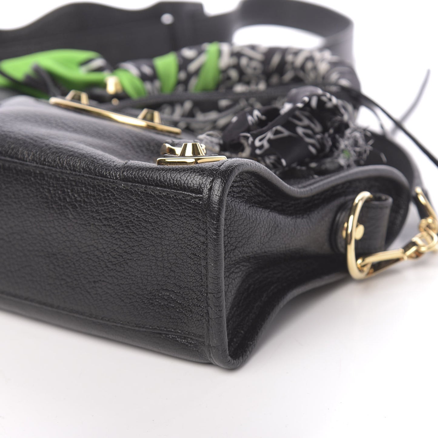 Chevre Gold Metallic Edge Hardware Mini Cityscarf Black