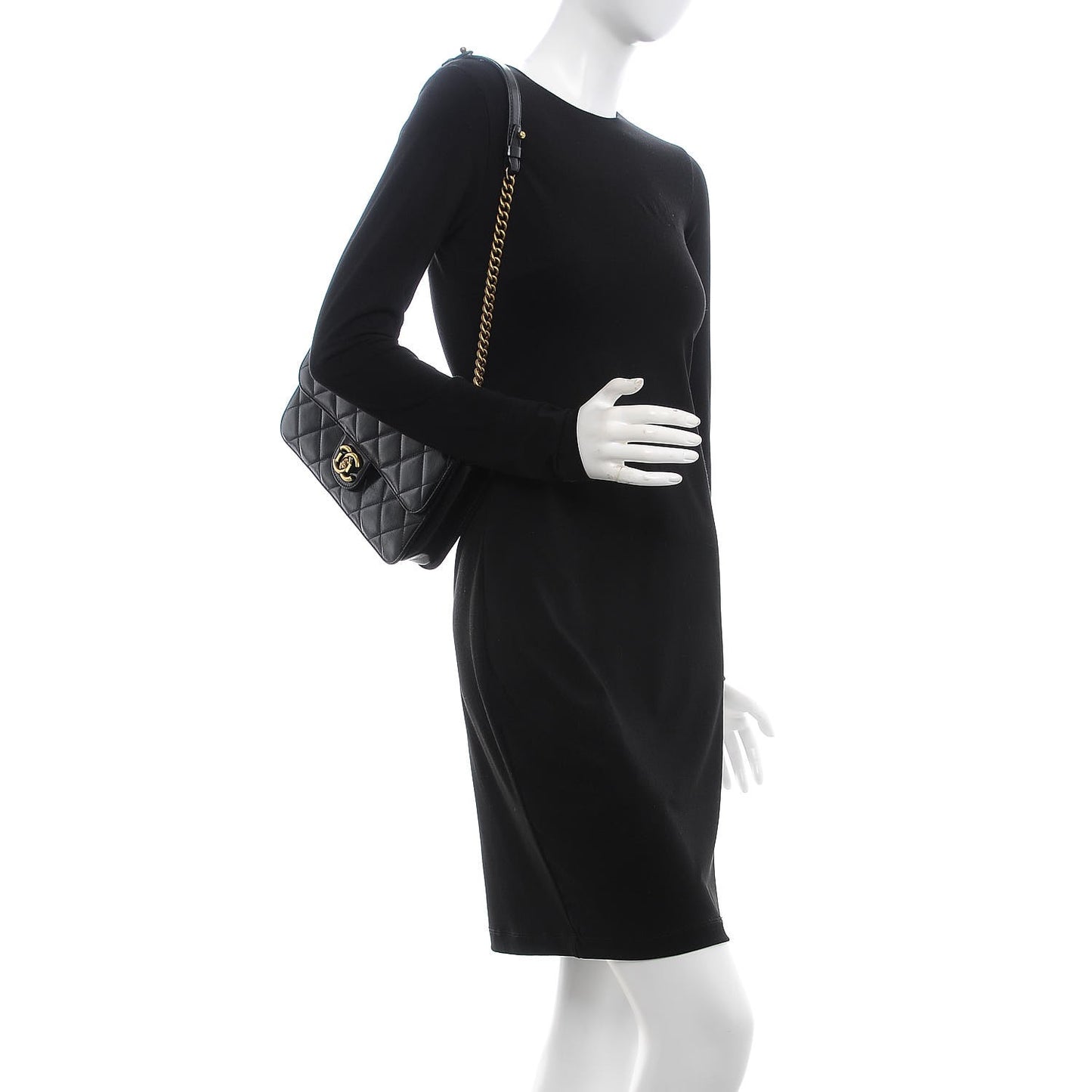 Glazed Calfskin Quilted Medium Perfect Edge Flap Black