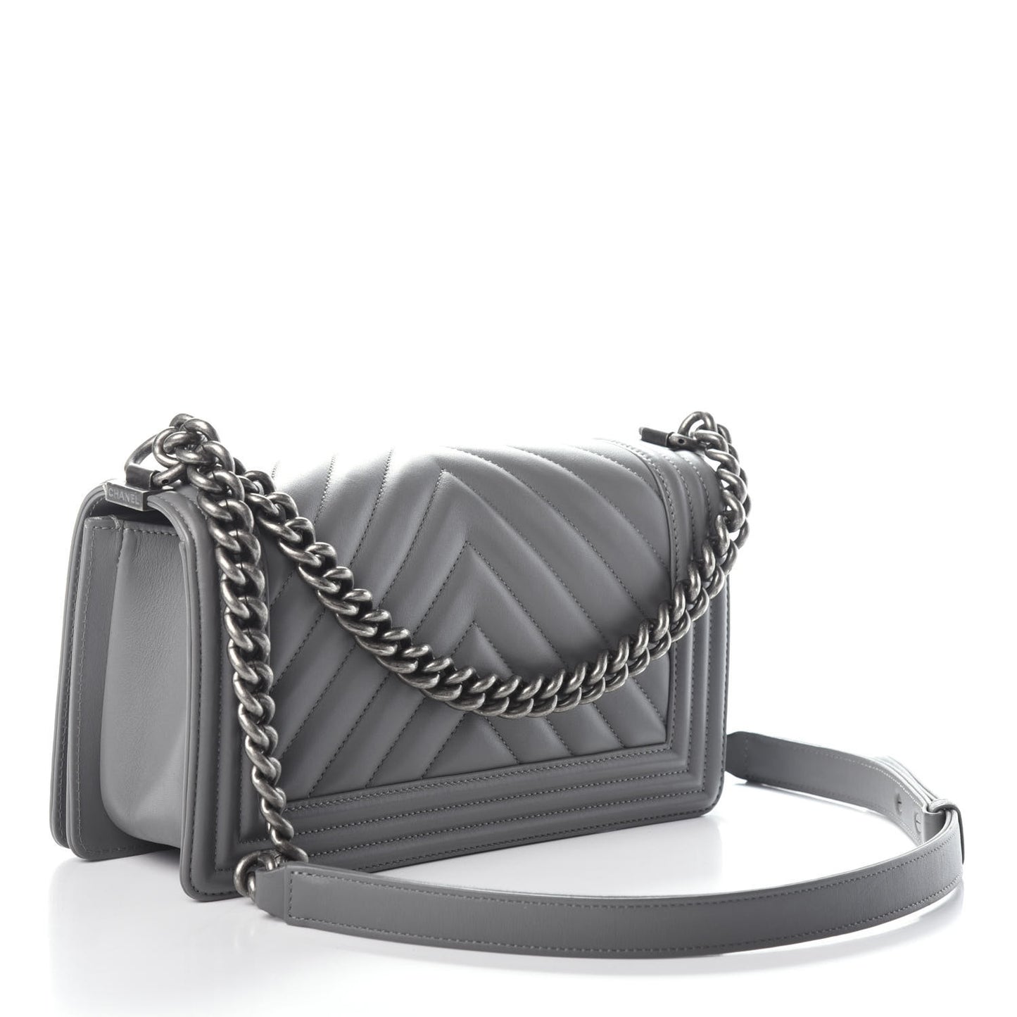 Calfskin Chevron Quilted Medium Boy Flap Grey