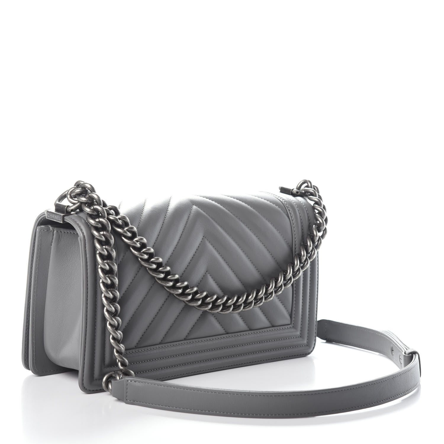 Chanel Calfskin Chevron Quilted Medium Boy Flap Grey 3 of 10