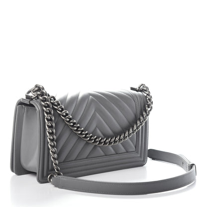 Chanel Calfskin Chevron Quilted Medium Boy Flap Grey 3 of 10