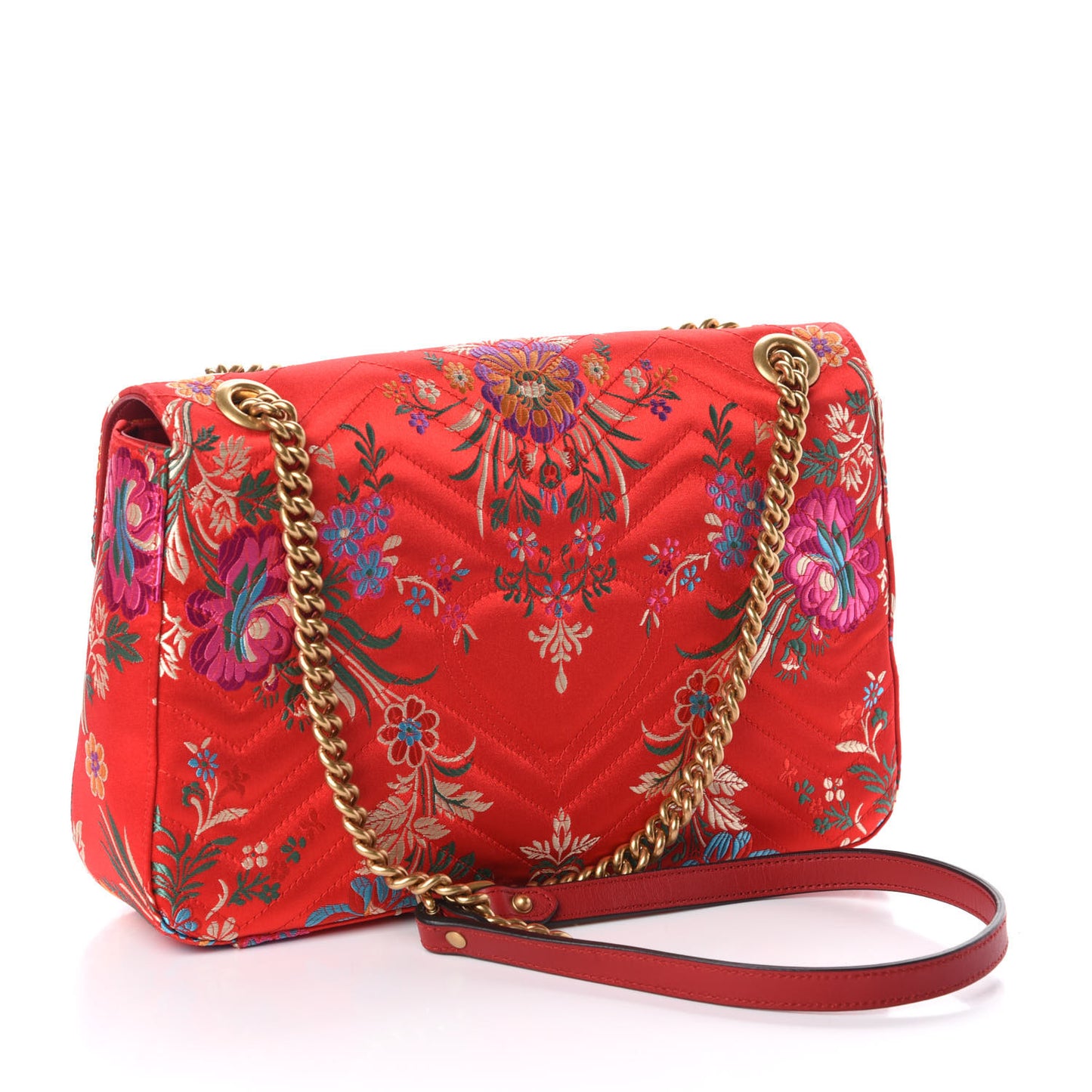 Jacquard Matelasse Floral Medium GG Marmont Shoulder Bag Red