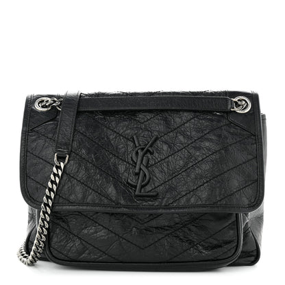 Saint Laurent Crinkled Calfskin Matelasse Monogram Medium Niki Chain Satchel Black 1 of 11