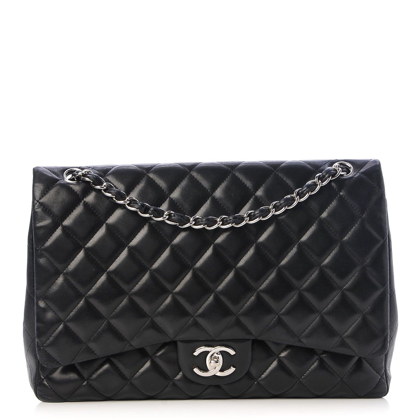 Lambskin Quilted Maxi Double Flap Black
