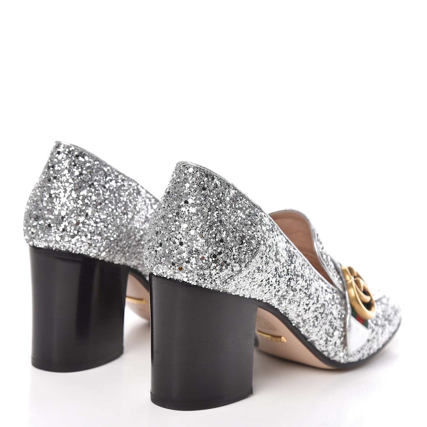 Glitter Nappa Web Peyton 75mm Loafer Pumps 39 Argento