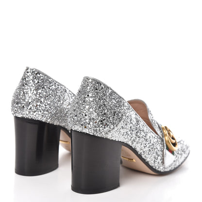 Gucci Glitter Nappa Web Peyton 75mm Loafer Pumps 39 Argento 4 of 10