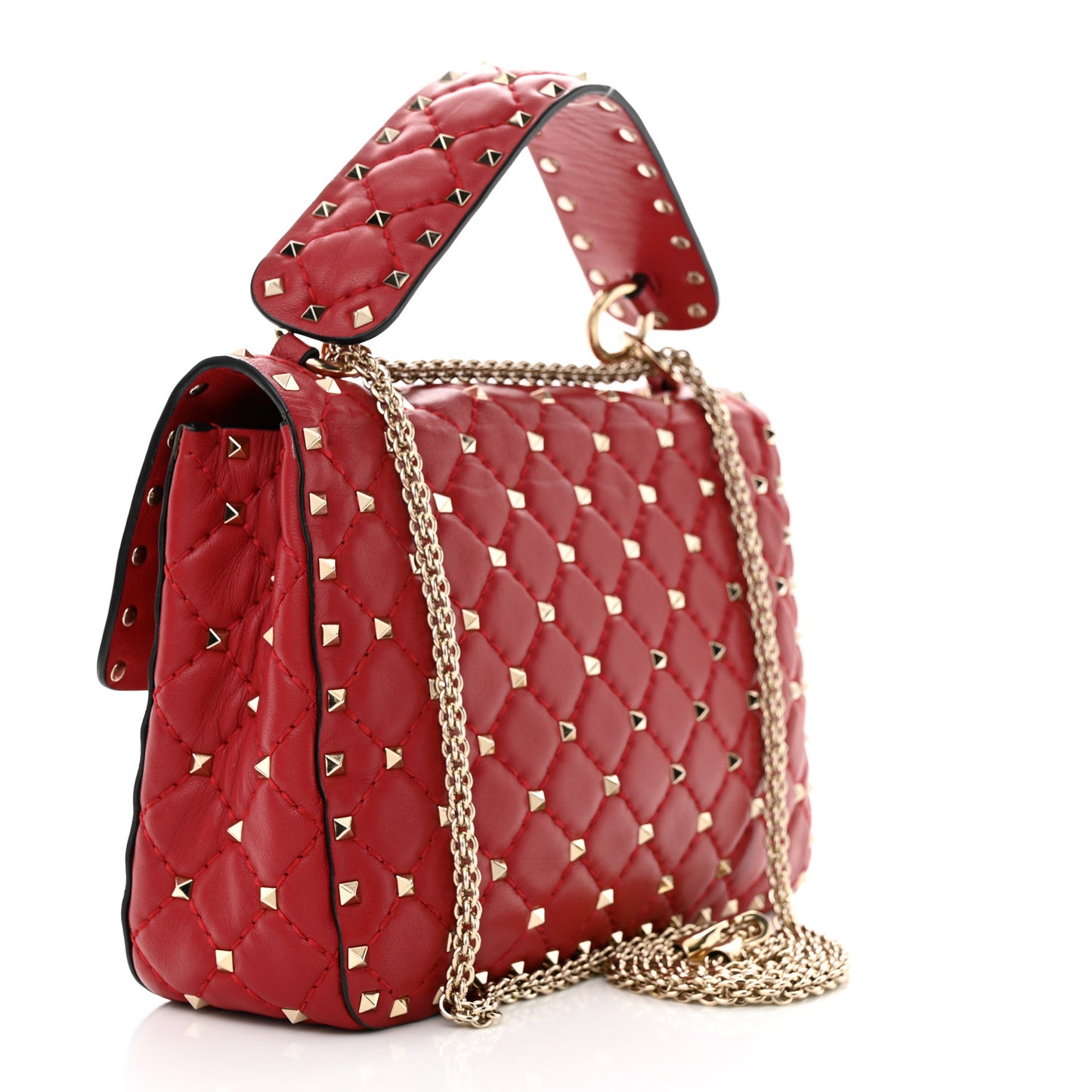 Lambskin Medium Rockstud Spike Shoulder Bag Red