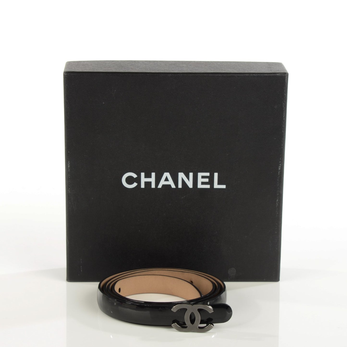 Patent Leather CC Logo Skinny Belt 90 36 Black