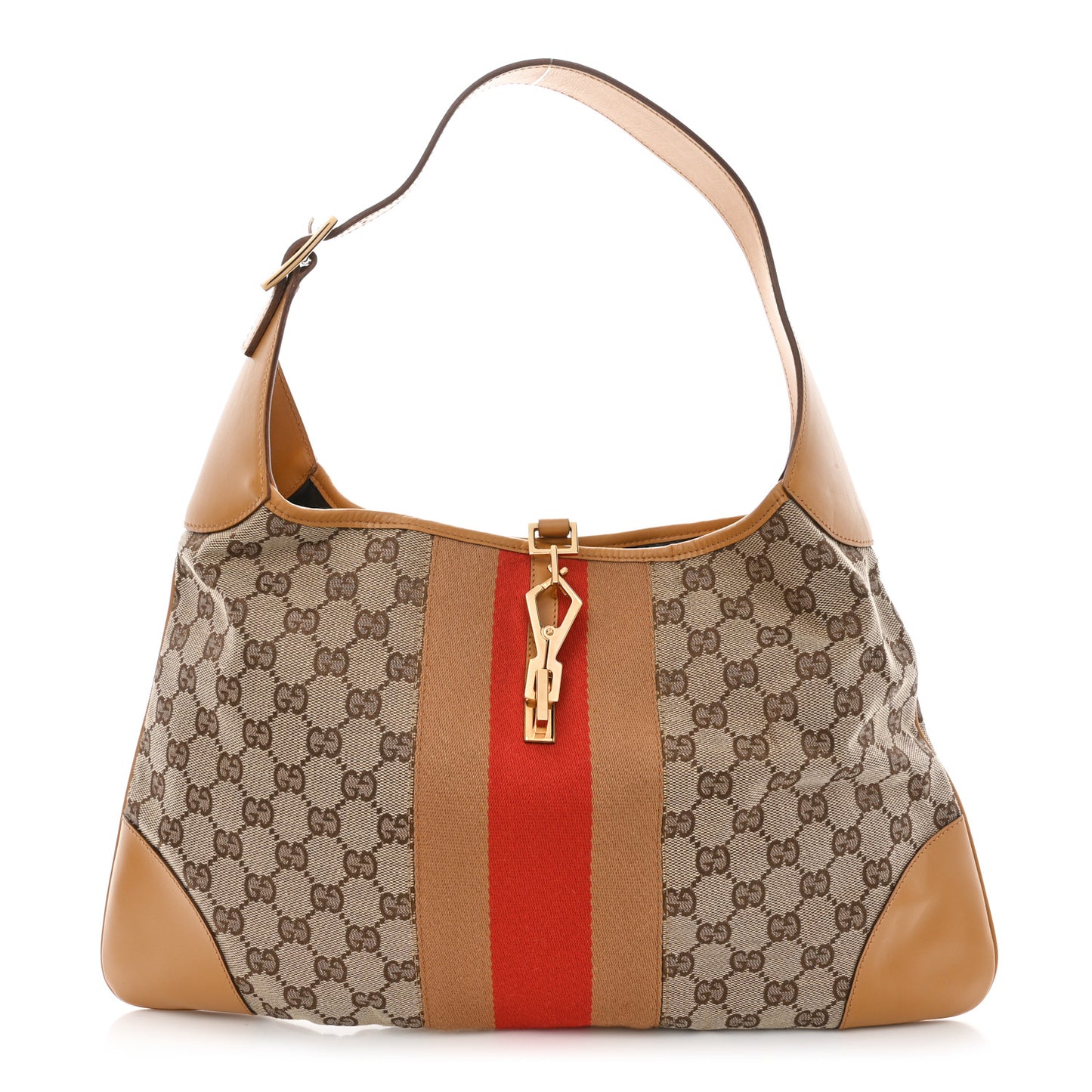 Monogram Lobster Clasp Jackie O Hobo Red Beige