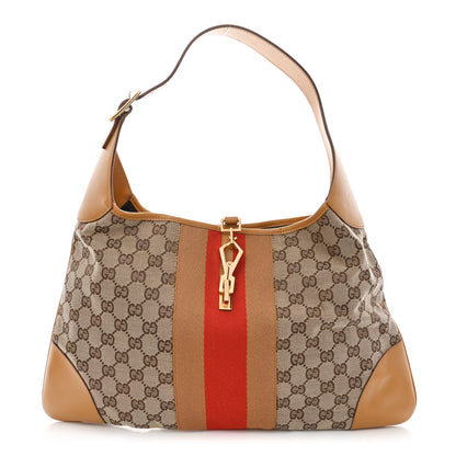 Gucci Monogram Lobster Clasp Jackie O Hobo Red Beige 1 of 8